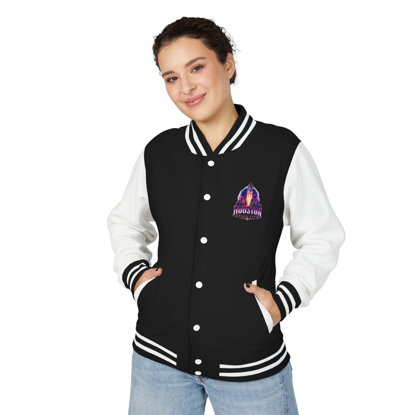 Retro Houston Space City Graphic Unisex Heavyweight Letterman Jacket