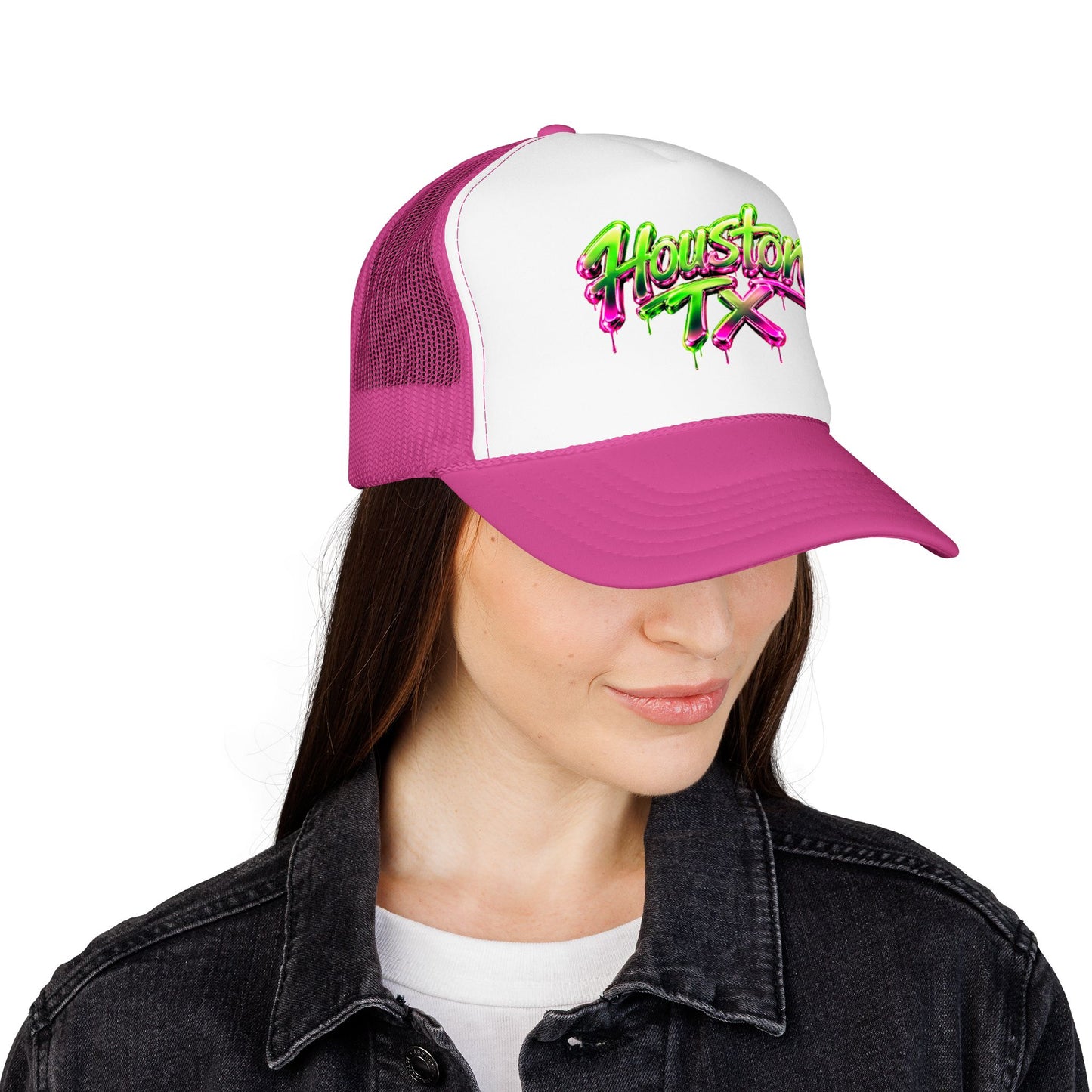 Houston TX Neon Drip Graphic Foam Trucker Hat
