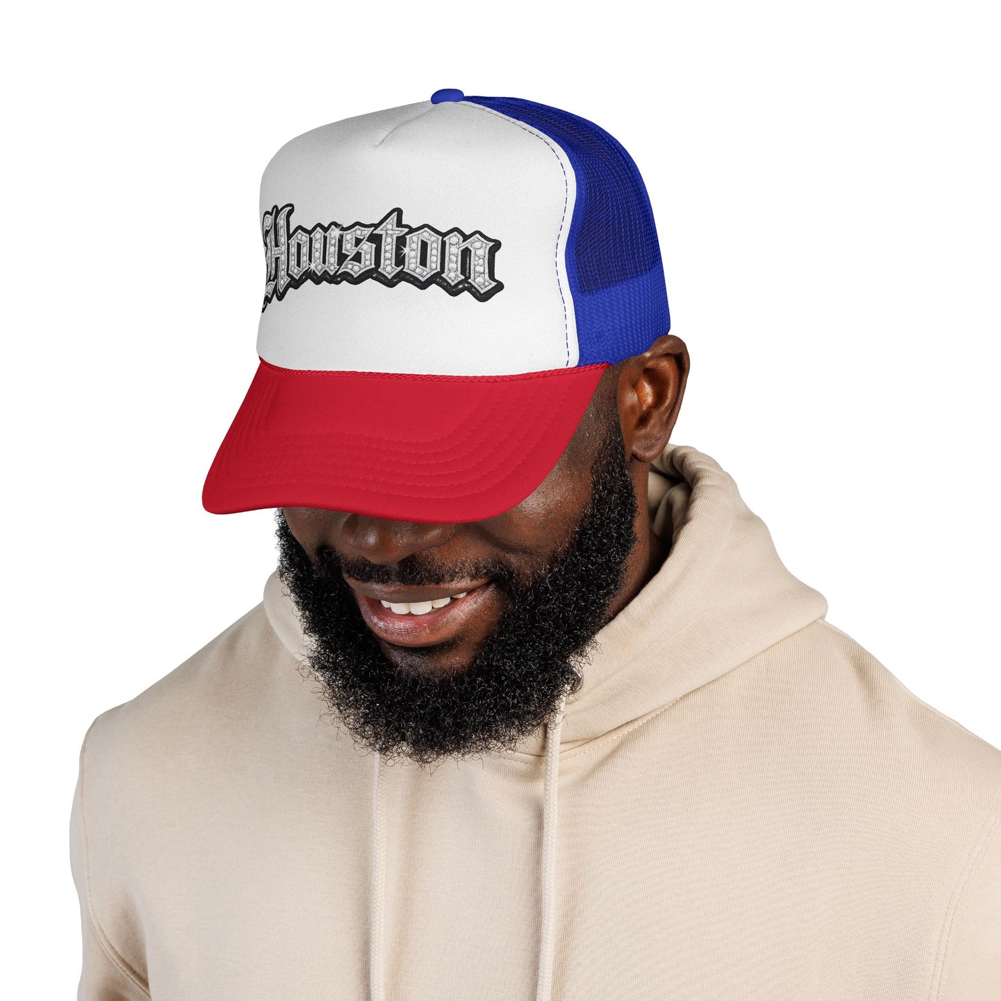 Houston Trucker Hat- Silver Old English