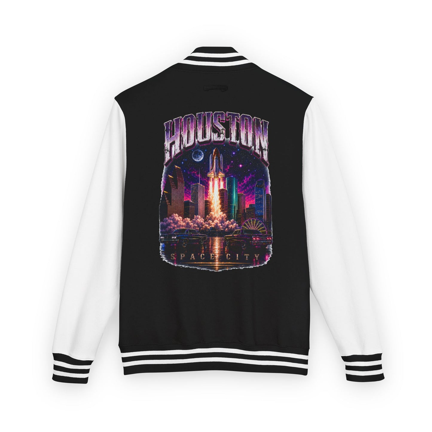 Retro Houston Space City Graphic Unisex Heavyweight Letterman Jacket