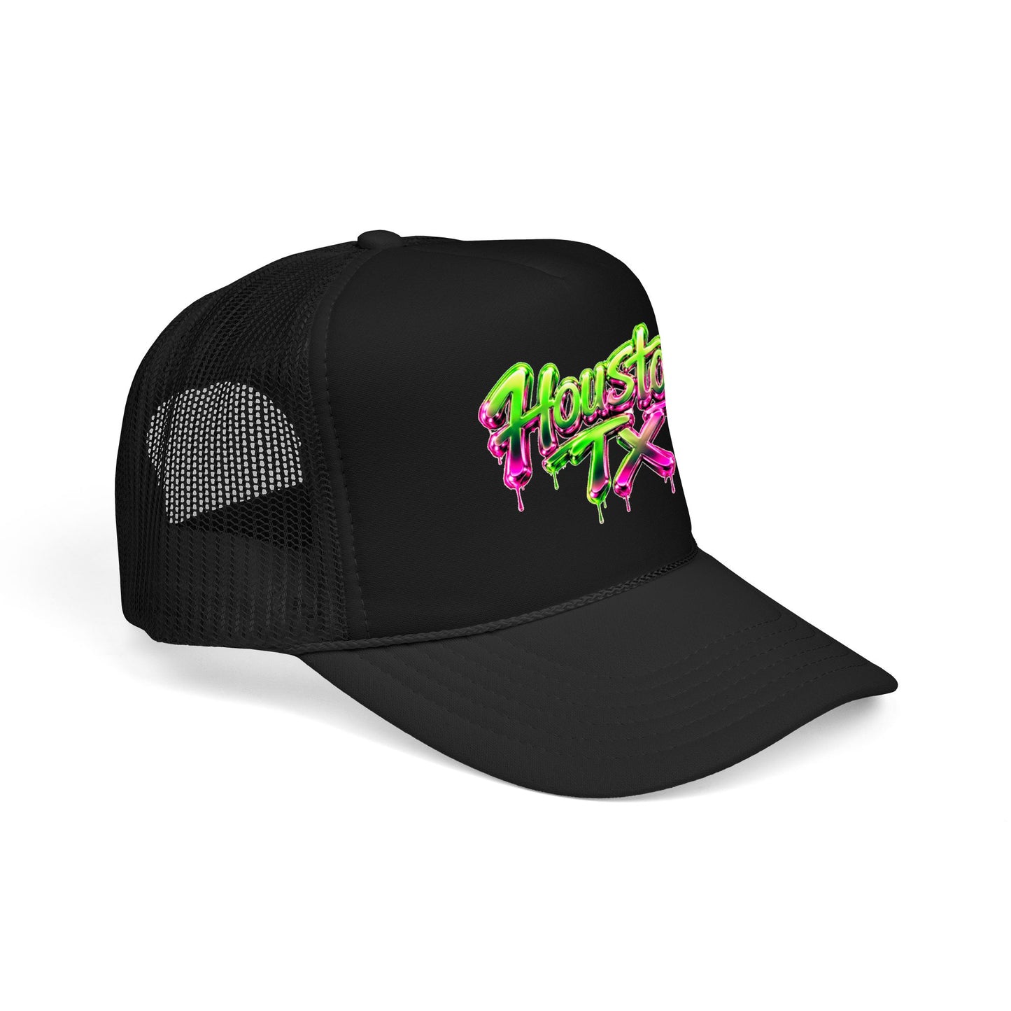Houston TX Neon Drip Graphic Foam Trucker Hat