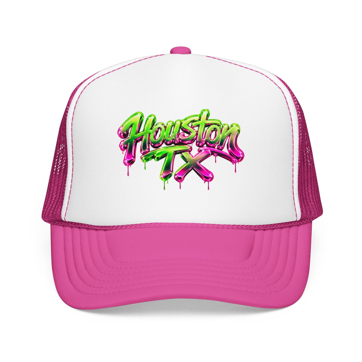 Houston TX Neon Drip Graphic Foam Trucker Hat