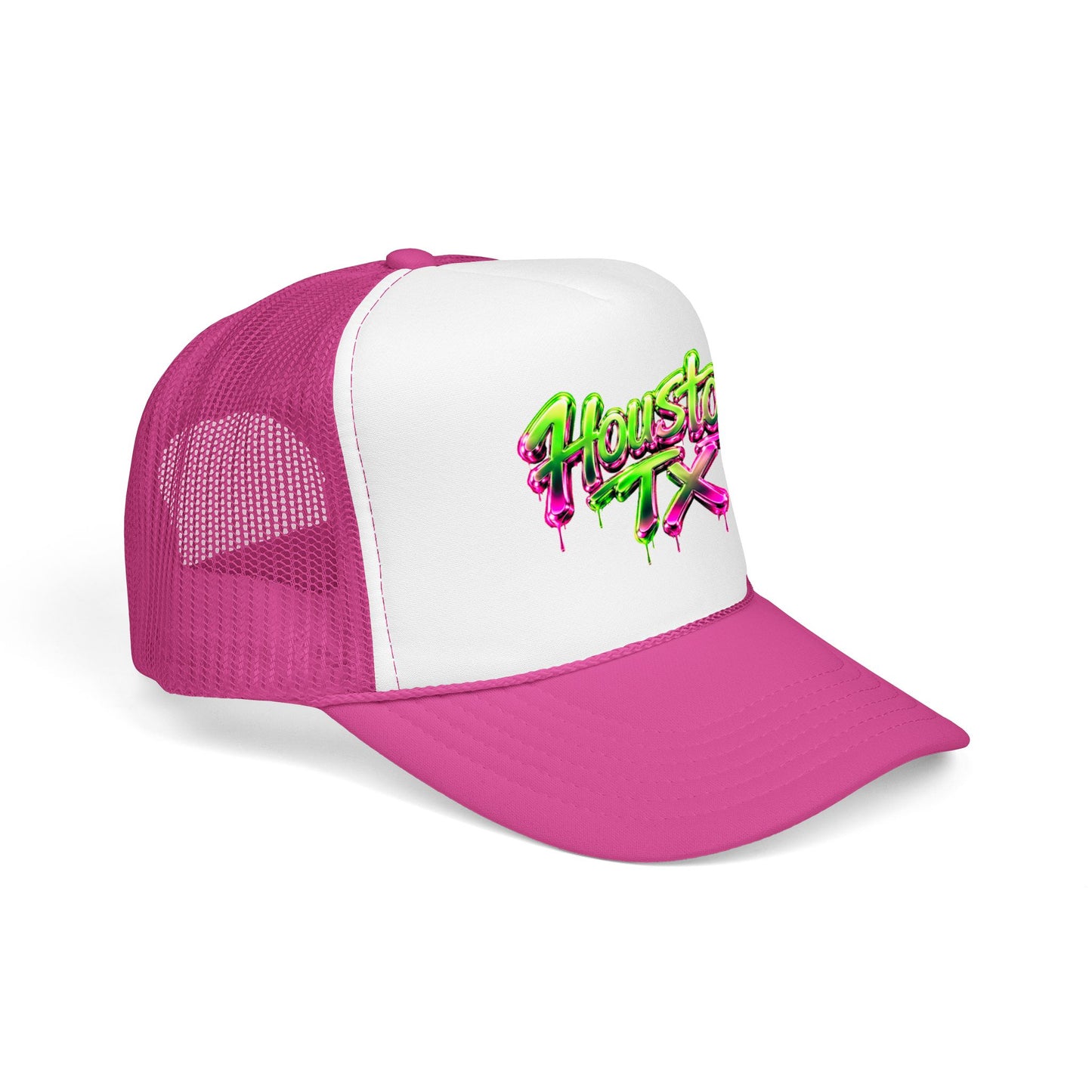 Houston TX Neon Drip Graphic Foam Trucker Hat
