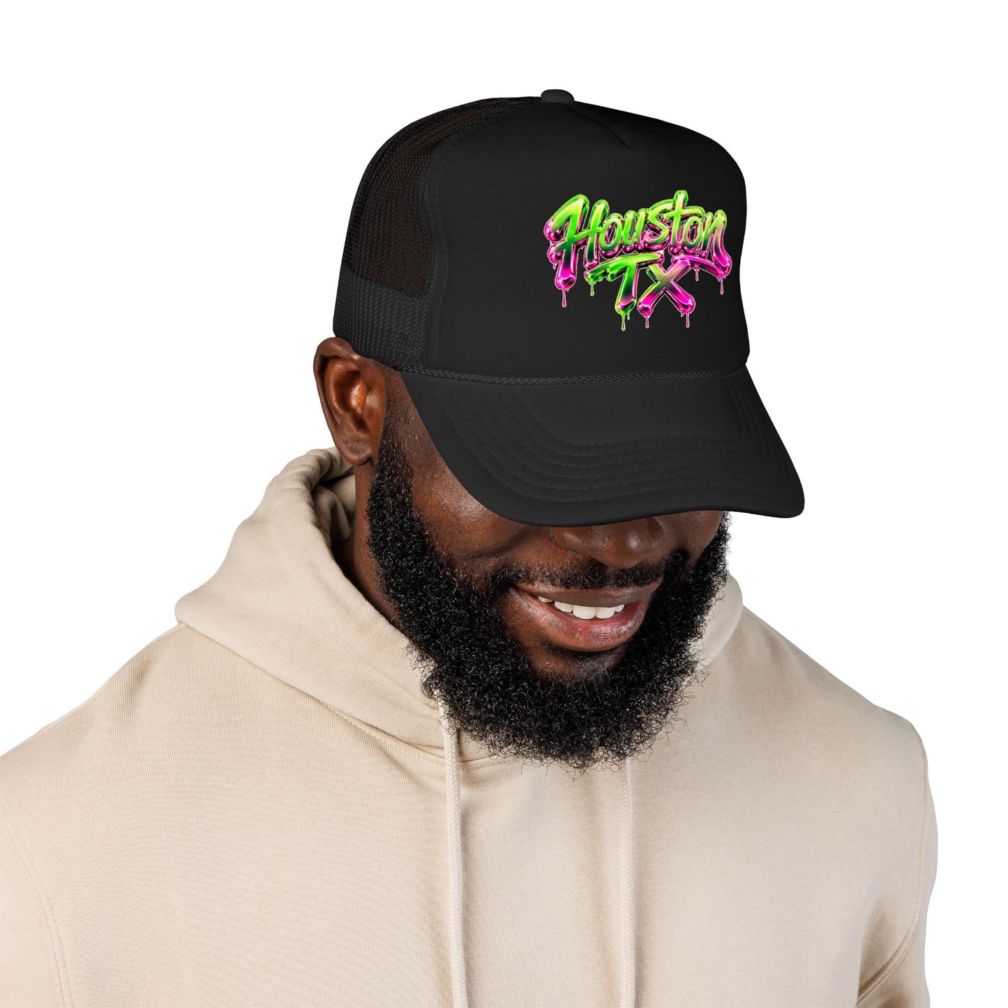 Houston TX Neon Drip Graphic Foam Trucker Hat